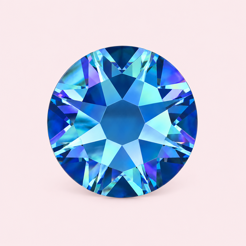 Strass bleu irisé Bermuda rond à coller