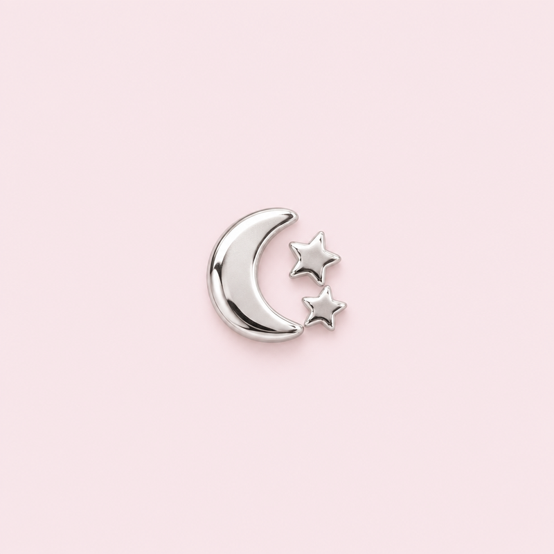 Bijou dentaire lune et étoiles argentées