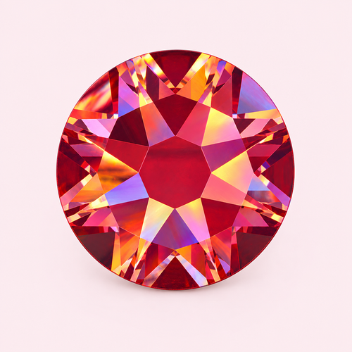 Strass rouge irisé Volcano rond à coller